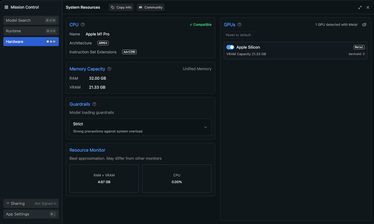 LM Studio Hardware View
