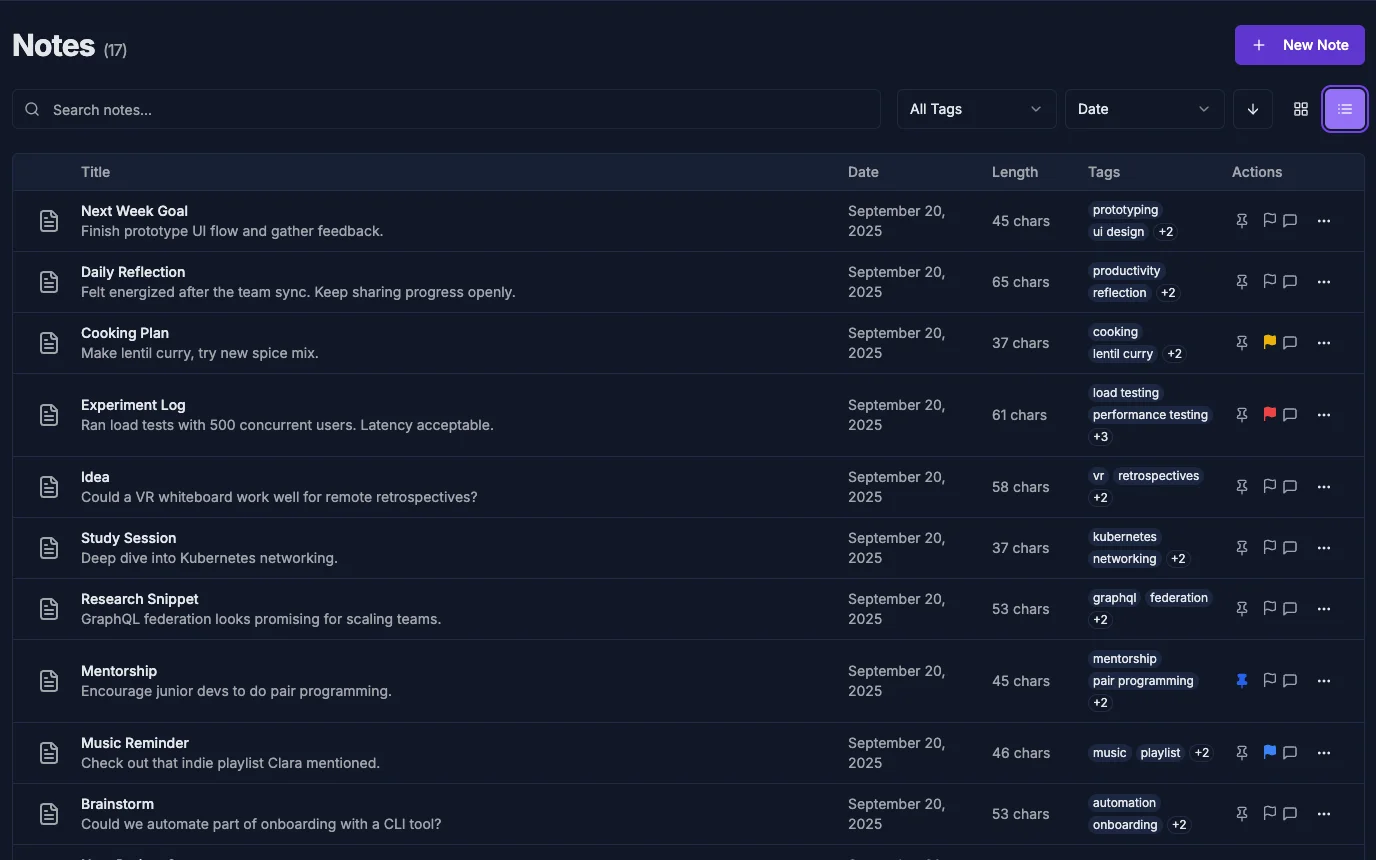 Note Taking Interface - Dark Mode