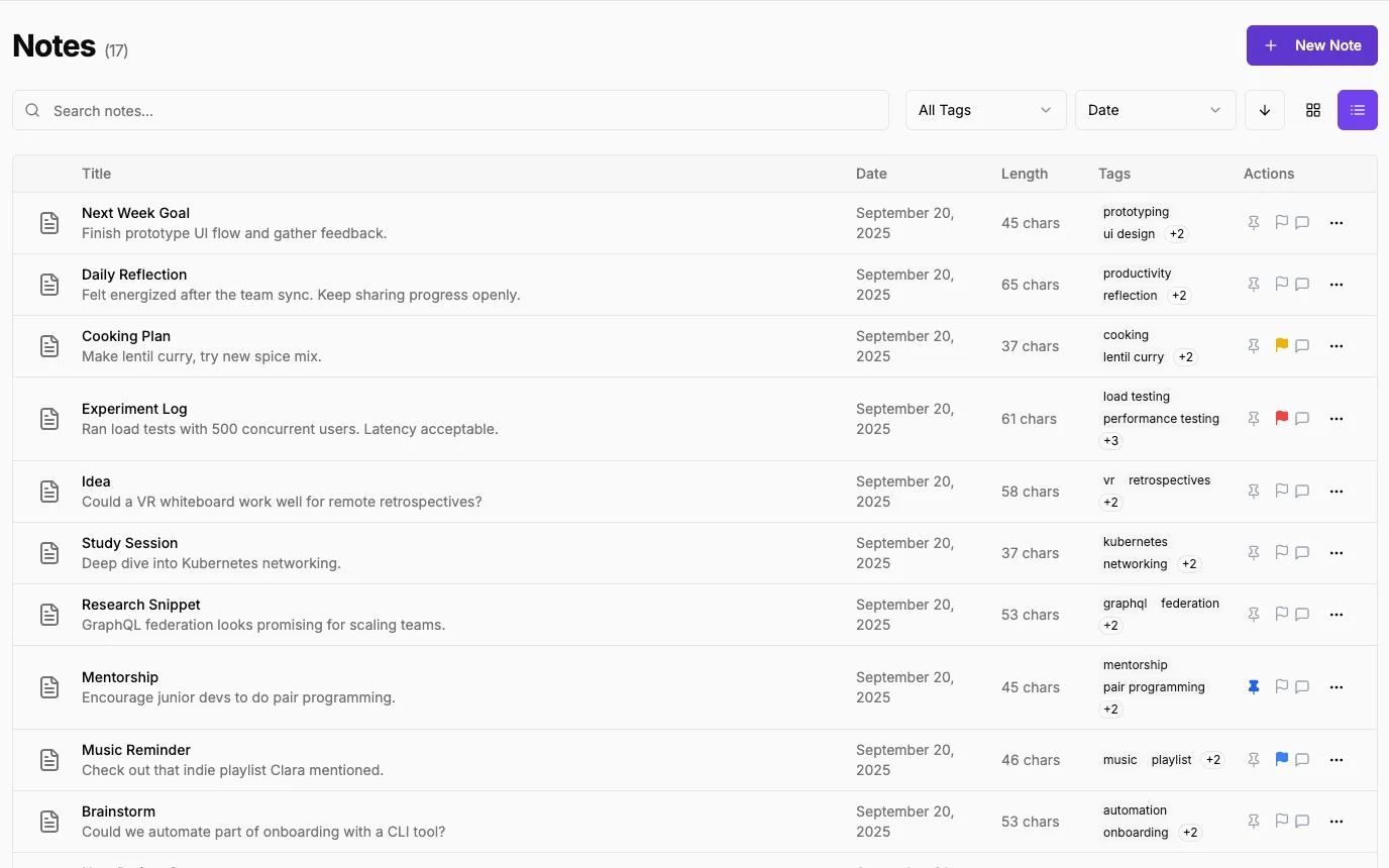 Note Taking Interface - Light Mode